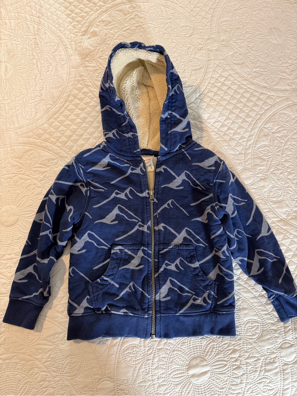 Hanna Anderson Kids Blue Mountain-Print Hooded Zip Jacket
